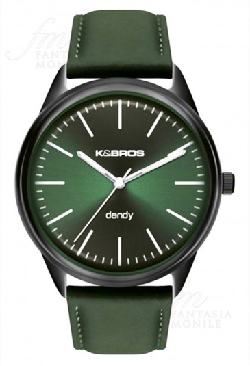 Orologio KeBros Untrapiatto Uomo Dandy Acciaio Pelle Verde Design 9486-3