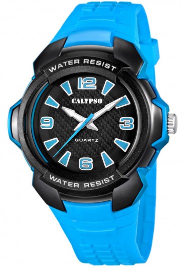 Orologio Calypso Uomo Solo Tempo Nero Celeste Fluo K5635/4