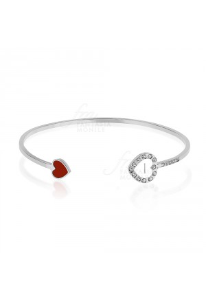 Bracciale Dvccio Rigido Schiava Cuore Rosso Smalto Bianco Silver Lettera I AMM1FM