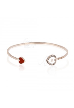 Bracciale Dvccio Rigido Schiava Cuore Rosso Smalto Bianco Bronzo Rosa Lettera B W8Q9GFM