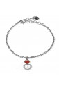 Bracciale Dvccio Morbido Cuore Rosso Smalto Bianco Silver Lettera I Charm JDUE0FM