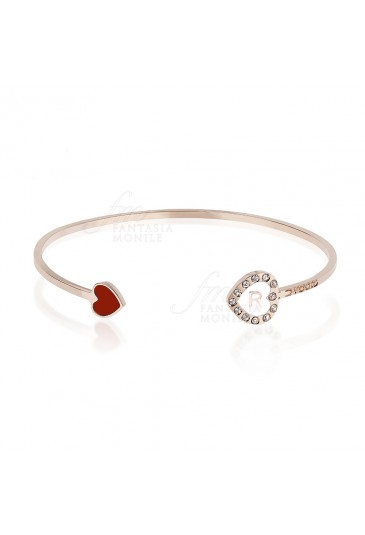 Bracciale Dvccio Rigido Schiava Cuore Rosso Smalto Bianco Bronzo Rosa Lettera R PUN96FM