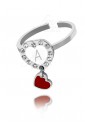 Anello Dvccio Cuore Rosso Smalto Bianco Bronzo Silver Lettera A Charm O6QB0FM