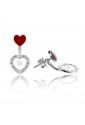 Orecchini Dvccio Pendenti Cuore Rosso Smalto Bianco Bronzo Silver Lettera R QADNKFM