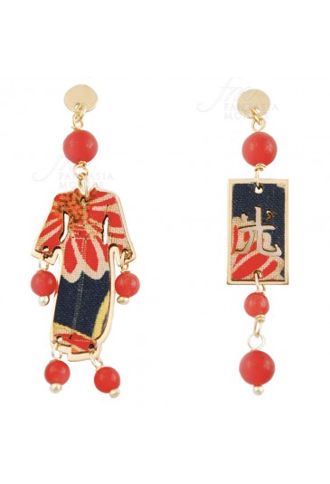 Orecchini Lebole Gioielli Kimono Mini Argento Seta Giapponese Pietra Rubino YTALFFM