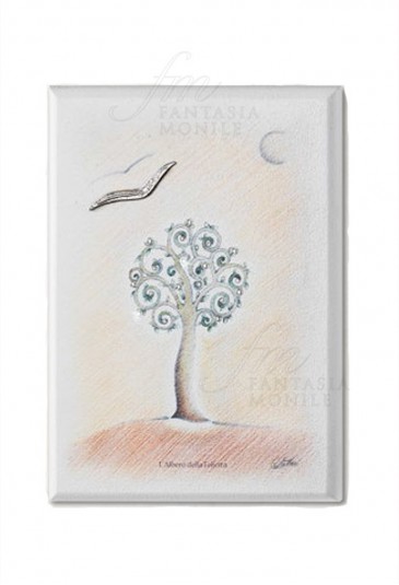 Quadro Acca Albero Della Felicità Argento 925 Legno Misura 17x24 135PL.12