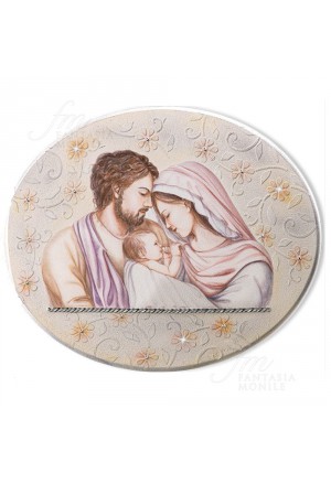 Quadro Sacra Famiglia Capoletto Argento 925 Legno Dipinto Misura 46x56 Acca 26TC