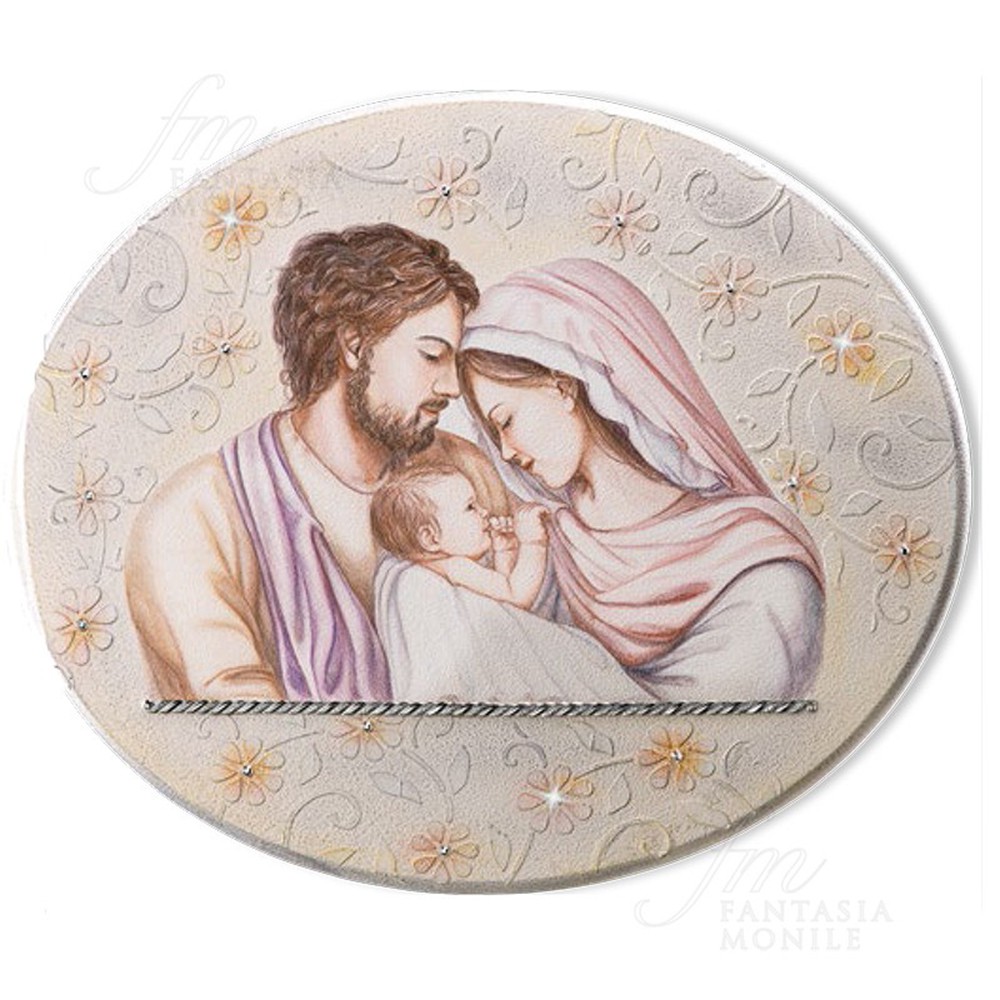 Quadro Sacra Famiglia Capoletto Argento 925 Legno Dipinto 46x56 Acca