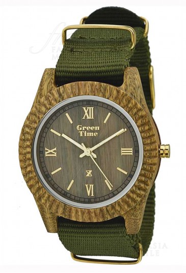 Orologio Uomo Legno Sandalo Cinturino Tessuto Wood Green Time ZW011C