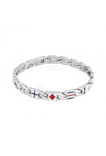 Bracciale Brosway Flat Chain Uomo Acciaio Smalto Bandiere Nautiche Barca BFC21