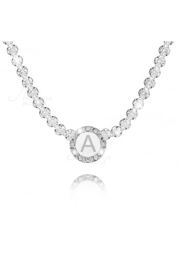 Collana Tennis Donna Silver Smalto Bianco Lettera A Dvccio EBJLWFM