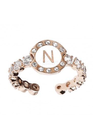 Anello Dvccio Charlotte Tennis Donna Bronzo Rose Smalto Bianco Cristalli Lettera N EIW1UFM