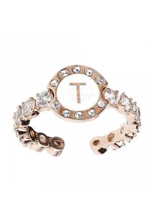 Anello Dvccio Charlotte Tennis Donna Bronzo Rose Smalto Bianco Cristalli Lettera T QAVUHFM