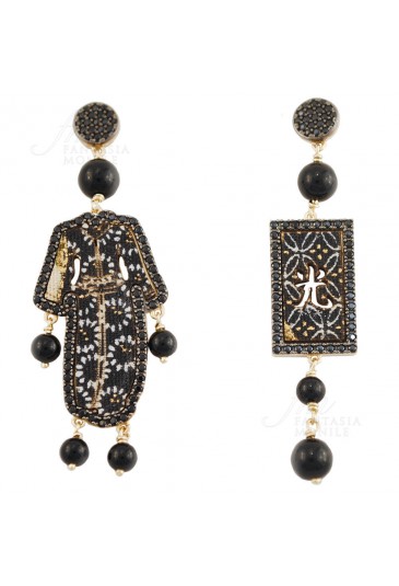 Orecchini Lebole Kimono Must Argento Seta Spinelli Neri Black 35J36FM