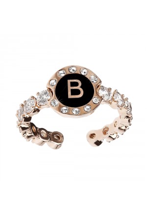 Anello Dvccio Charlotte Tennis Donna Bronzo Rose Smalto Nero Cristalli Lettera B J3ER5FM