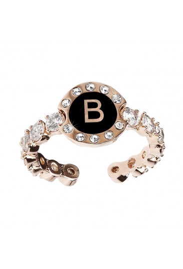 Anello Dvccio Charlotte Tennis Donna Bronzo Rose Smalto Nero Cristalli Lettera B J3ER5FM