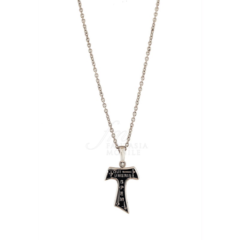 Tau Cross - 10 Ciondoli In Metallo Placcato Argento Con Smalto Rosso Trasparente - Altezza 3 Cm - Fai Da Te Per Gioielli E Favori Di Nozze - Made In Italy
