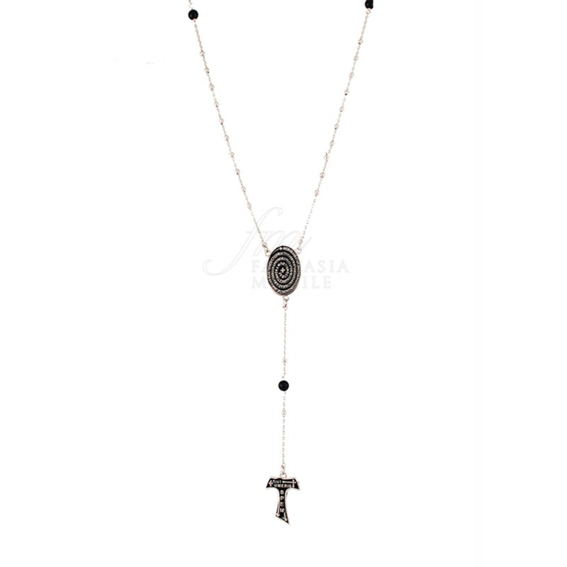 Argenteria MB Bracciale Rosario Tau In Argento 925 - Con Medaglietta Madonna Miracolosa - Regolabile 20 Cm - Made In Italy
