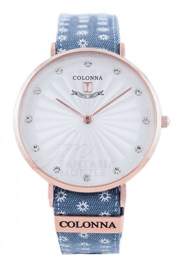 Orologio Donna Rose Cinturino Sartoriale Trama Stelle Celeste Cristalli Colonna 5BIEZFM