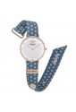 Orologio Donna Rose Cinturino Sartoriale Trama Stelle Celeste Cristalli Colonna 5BIEZFM