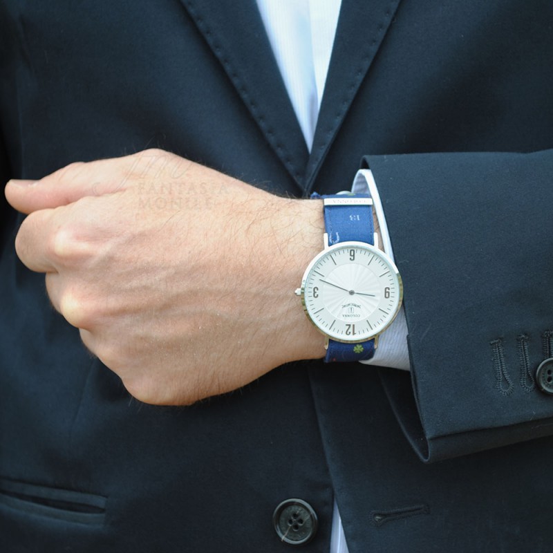 Orologio Uomo Cinturino Sartoriale Scaramantico Blu Michelangelo