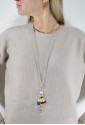 Collana Le Carose Boho Chic Vestito Tessuto Giallo Blu Pon Pon Donna 58IXYFM