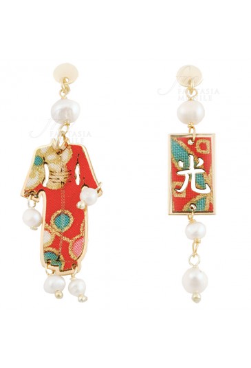 Orecchini Lebole Gioielli Kimono Mini Argento Seta Giapponese Perla V4BQZFM