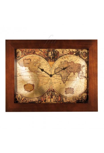 Orologio Lowell Da Parete Muro Modello Prestige Stampa Artistica Mappamondo Cornice Legno 05475