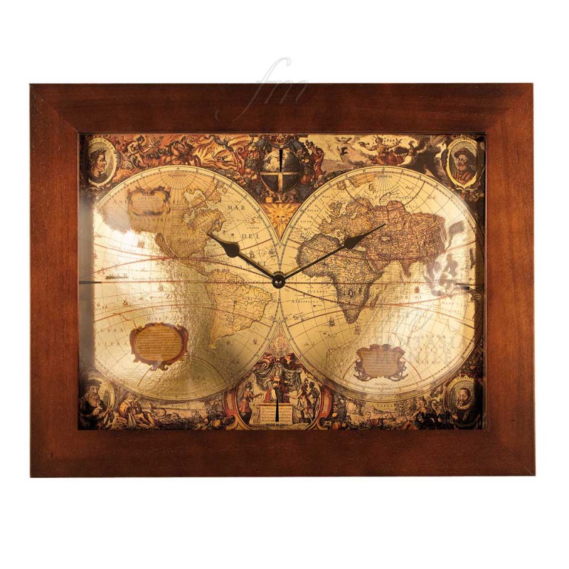 Orologio Lowell Da Parete Muro Stampa Mappamondo Cornice Legno 05475