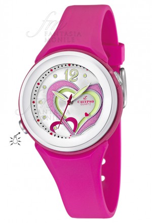 Orologio Calypso Cuore Lady Kids Luminoso Sportivo 10ATM Colore Fuxia K5576/5