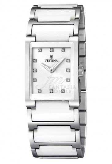 Orologio Festina Donna Lady Ceramica Bianca Acciaio Cristalli Rettangolare Elegante F16536/3