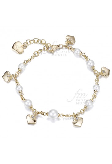 Bracciale Luca Barra Donna Perle Sintetiche Cuore Acciaio Gold Cristalli BK1444