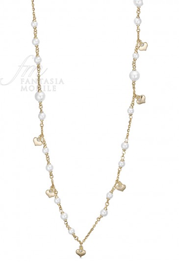 Collana Chanel Luca Barra Donna Perle Sintetiche Cuore Acciaio Gold Cristalli CK1172