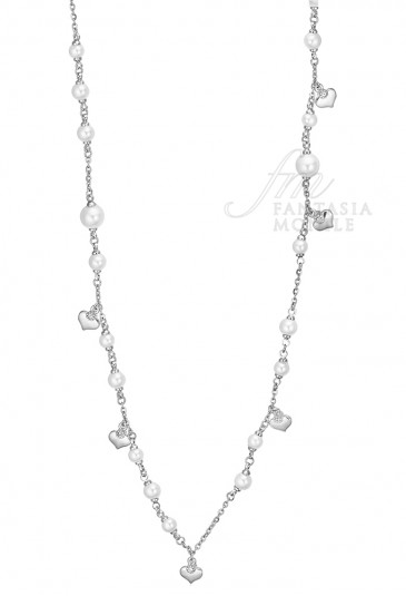 Collana Chanel Luca Barra Donna Perle Sintetiche Cuore Acciaio Silver Cristalli CK1171