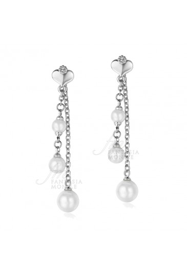 Orecchini Lunghi Luca Barra Donna Perle Sintetiche Cuore Acciaio Silver OK879