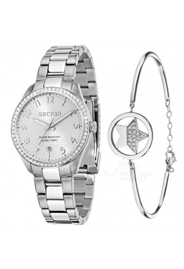 Orologio Sector Donna Solo Tempo Cristalli Acciaio Kit Regalo Bracciale R3253588519