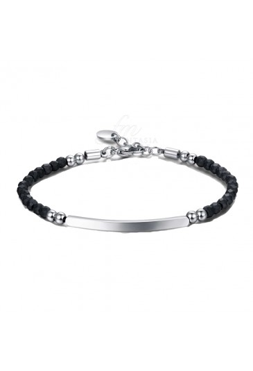 Bracciale Luca Barra Uomo Acciaio Pietre Ematite Grigio Scuro BA857