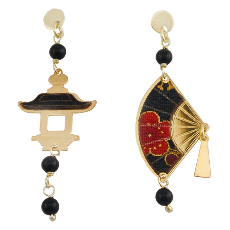 Lebole Gioielli Orecchini Donna Ventaglio Piccolo Righe Blu - Gioielli Artigianali Made In Italy In Ottone Dorato - 2