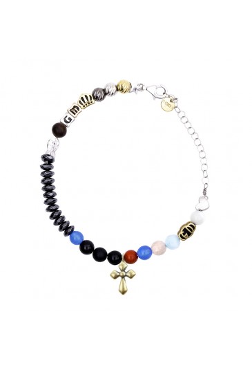 Bracciale Uomo Donna Magnetico Croce Gesù – Acciaio Inox 316L – Gioiello Religioso Bibbia – Sollievo Dolore – Nero Argento